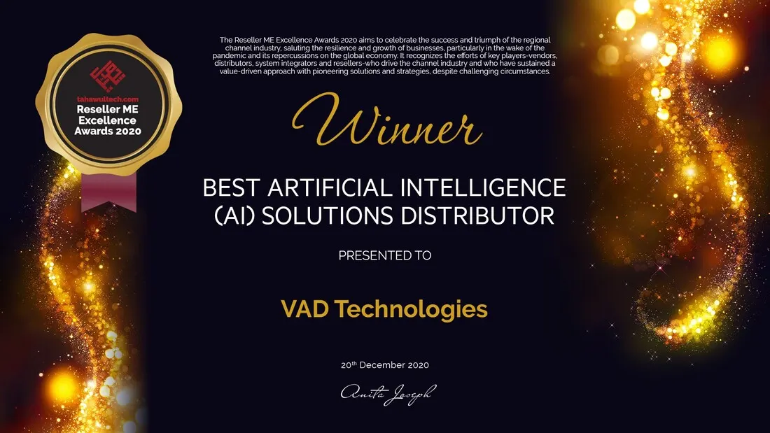 VAD Technologies awarded "Best Artificial Intelligence (AI) Solutions Distributor" in 2020